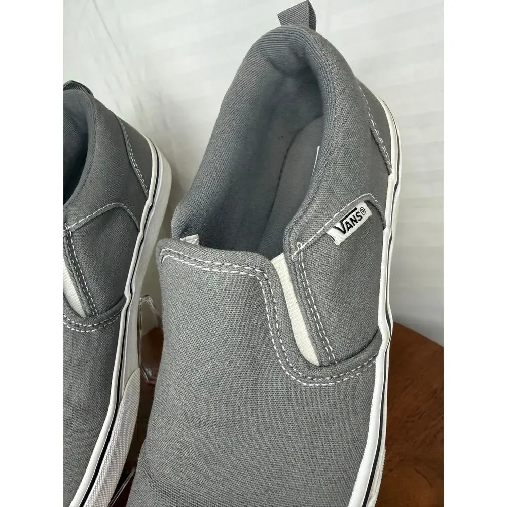 Vans Asher Slip-On Gray Canvas Sneakers Youth 7 Women’s 8.5 Casual Shoes